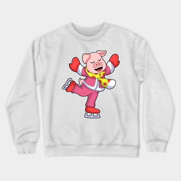 Pig at Ice skating with Ice skates Crewneck Sweatshirt by Markus Schnabel